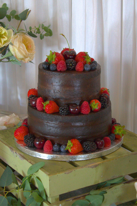 Naked Chocolate with Fruit or Flowers Wedding Cake