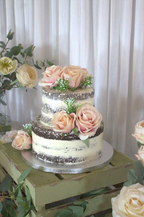 Naked Chocolate and Vanilla Wedding Cake - Fruit/Floral