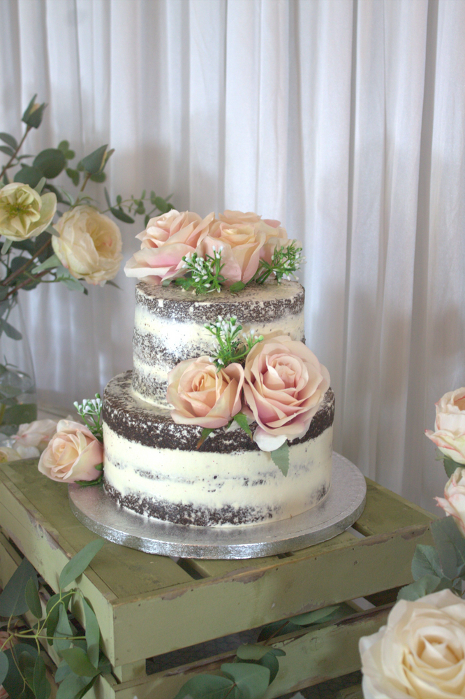 Two Tier Naked Chocolate and Vanilla Wedding Cake - Fruit/Floral