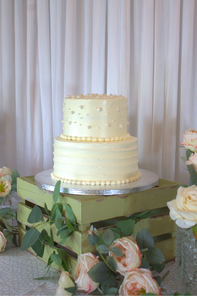 Two Tier White Ivory Pearl Wedding Cake