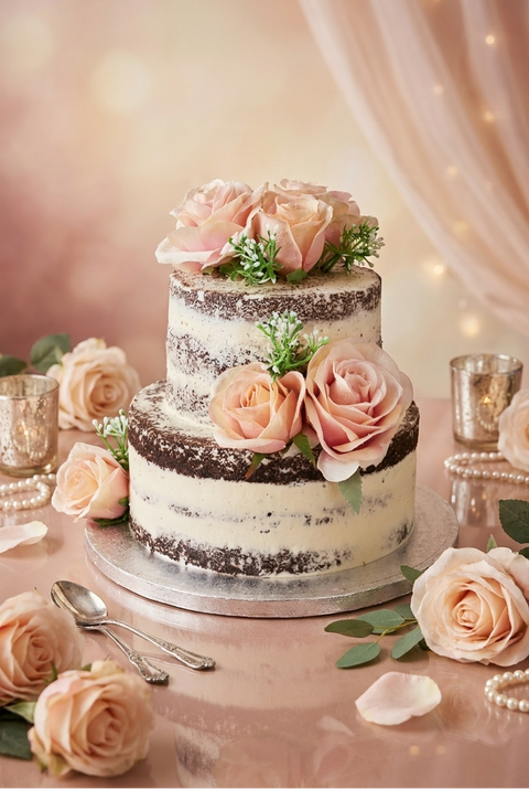 Naked Chocolate and Vanilla Wedding Cake - Fruit/Floral