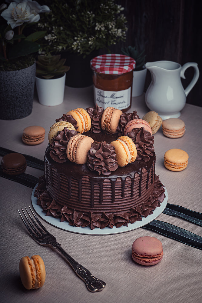 Chocolate Fudge Cake With Macarons - Starbake Patisseries