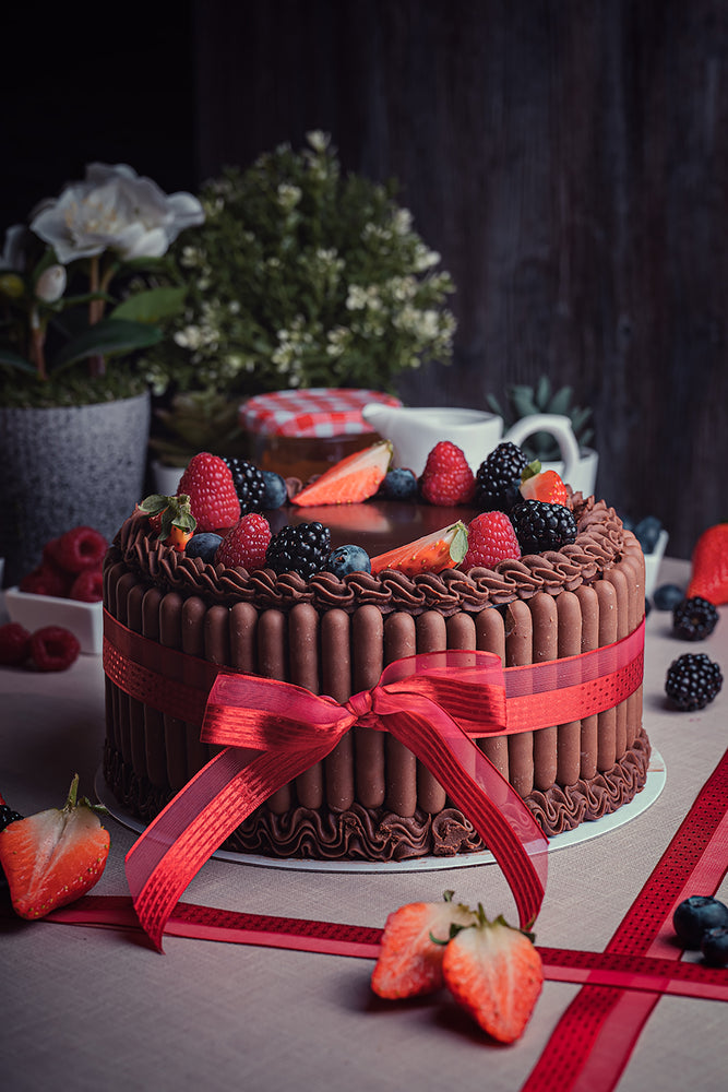 Chocolate mousse finger cake with berries - Starbake Patisseries